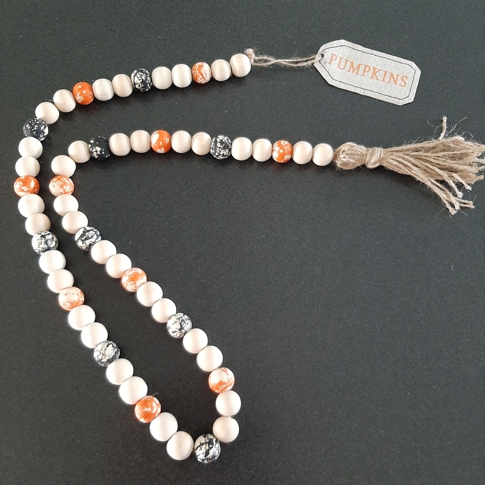 Halloween fall beaded garland orange, black, wood